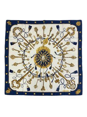 Hermes les Cles Carre 90 Key Handle Silk Scarf Navy